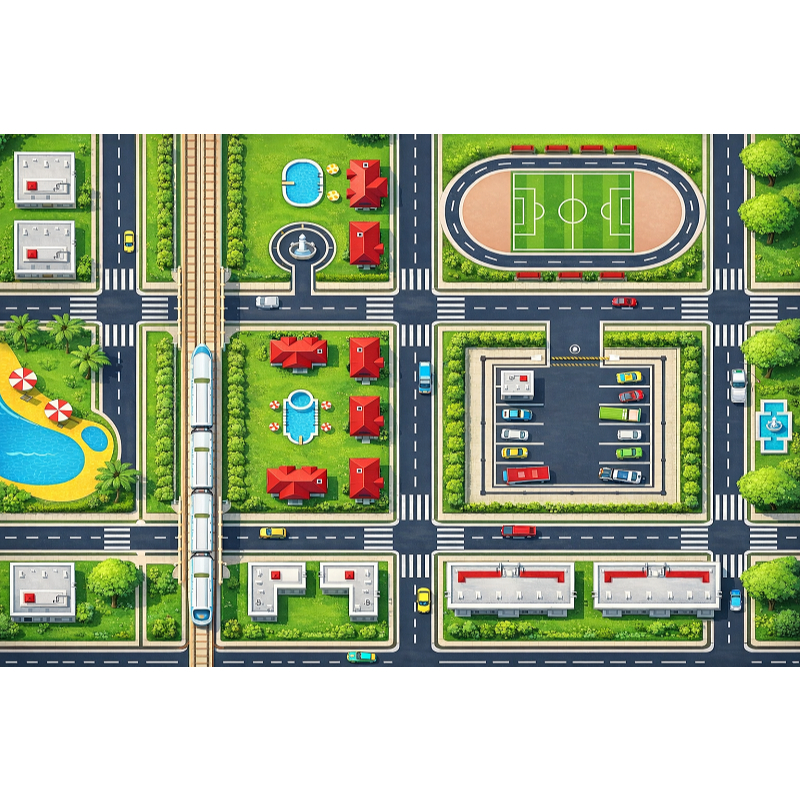 Tapete em Lona Pista de Corrida Carrinho Cidade Infantil 150x100