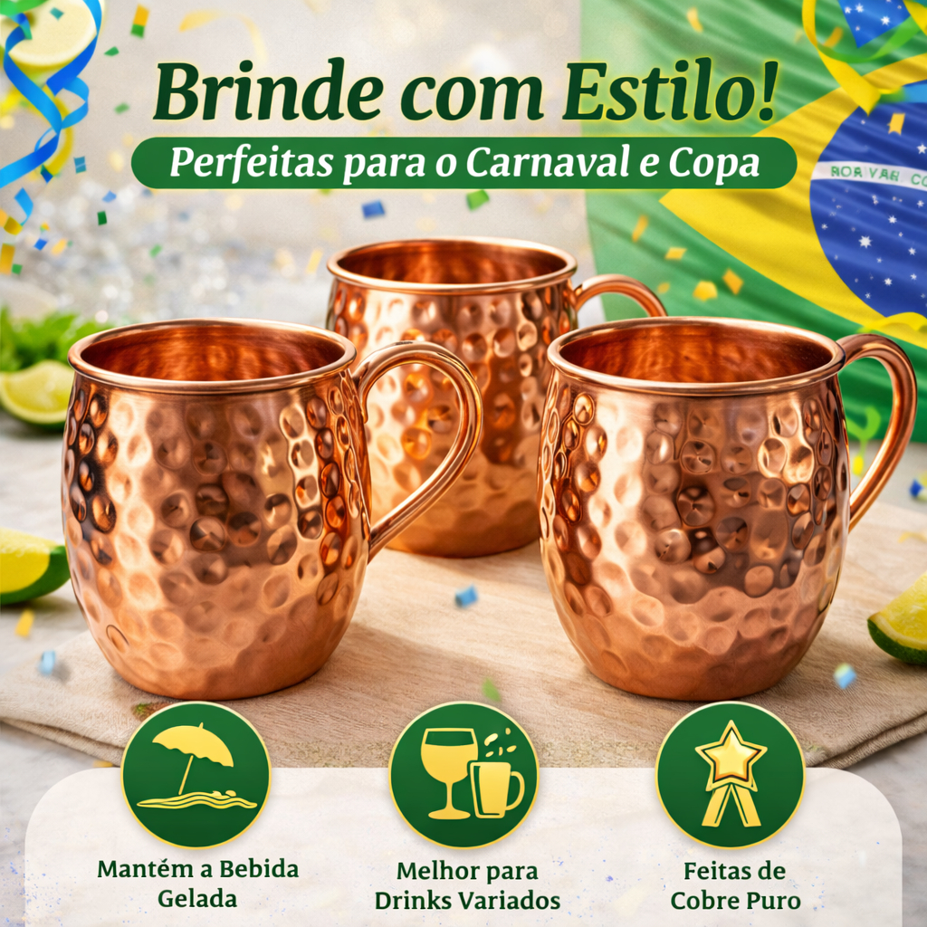 Caneca de Cobre Puro 400ml Martelada | Estilo Moscow Mule Premium para Drinks em Oferta na Shopee