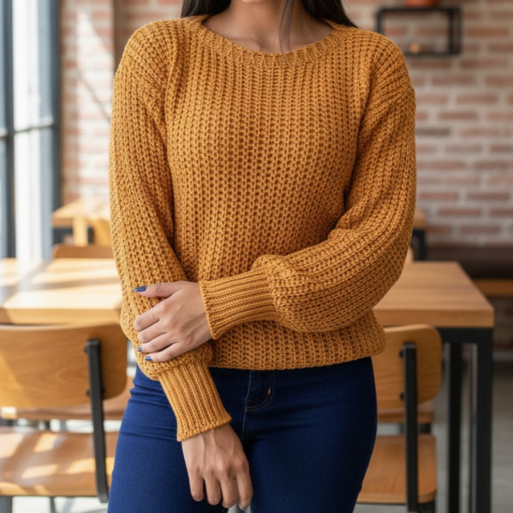 Blusa Tricot Feminina Inverno Outono Manga Longa Bufante Casaco Sueter