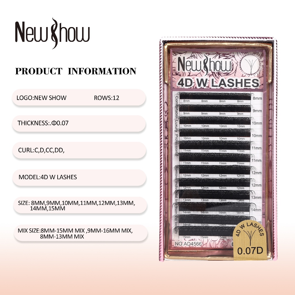 New Show Cílios 4D W LASHES/D/DD/C Extensão  Postiços Alongamento Novidade Volume Maquiagem Híbrida  12 Fileiras/Bandeja