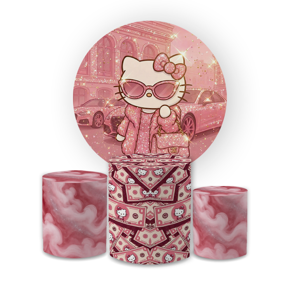 Kit Capas Painel 1,5 + Cilindros Hlo Kity Boss Decoração Festa Rosa Feminina Lançamento Bibi