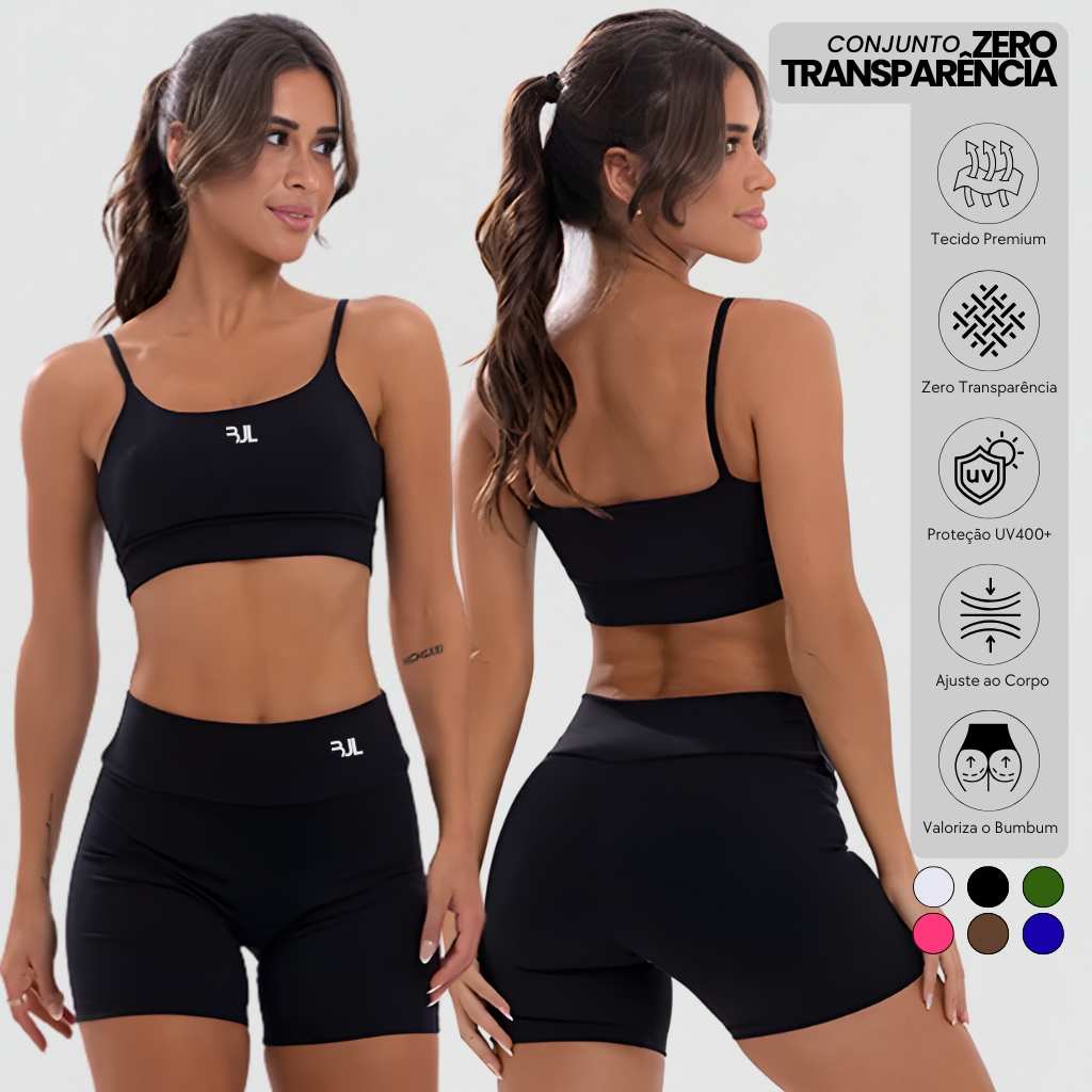Conjunto Top Alça + Short ZERO TRANSPARÊNCIA com Forro Padrão Fitness Academia Treino Compressão Yoga Corrida em Oferta na Shopee