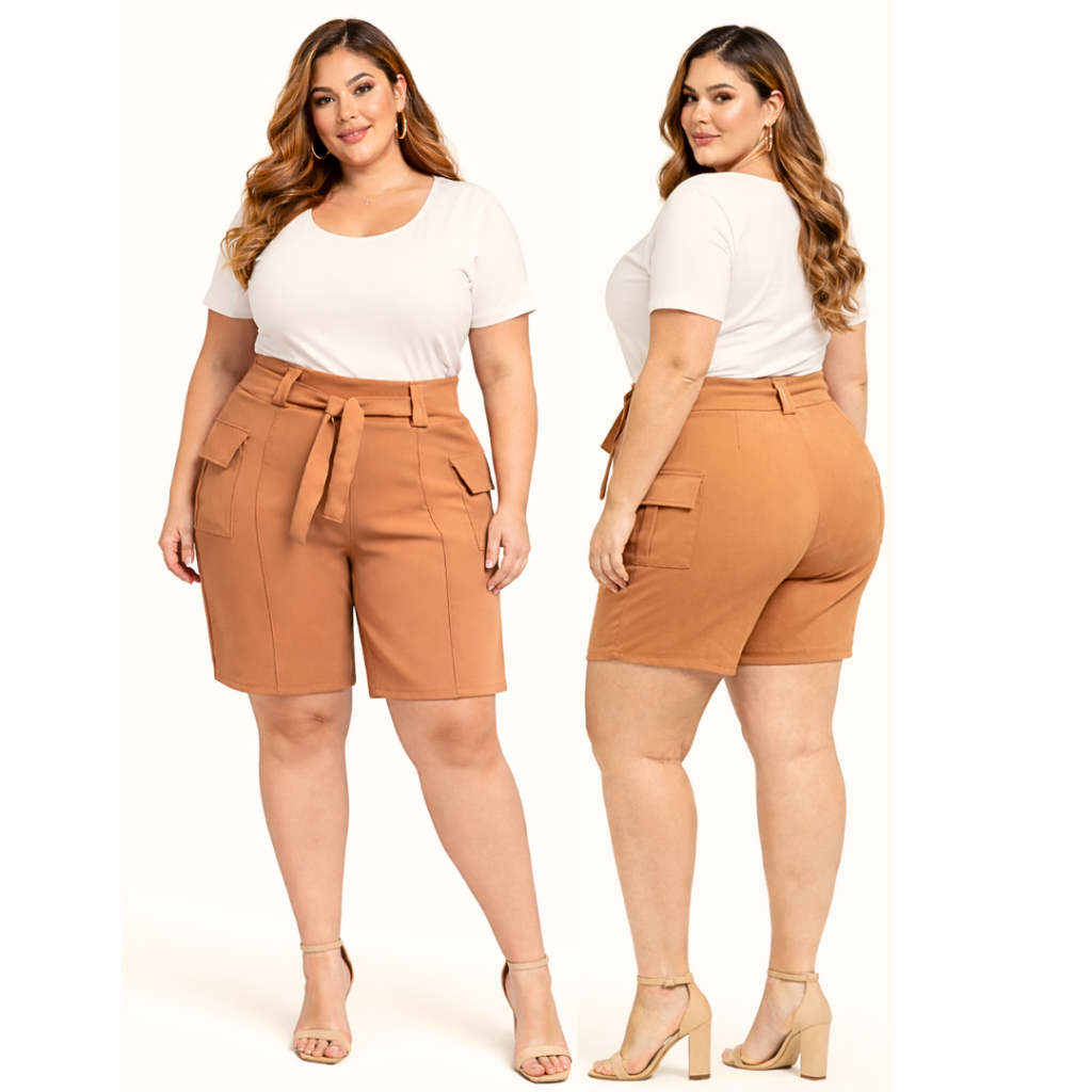 Short Alfaiataria Feminino Plus Size Premium Elegante Social com Laço na Frente - SP 01