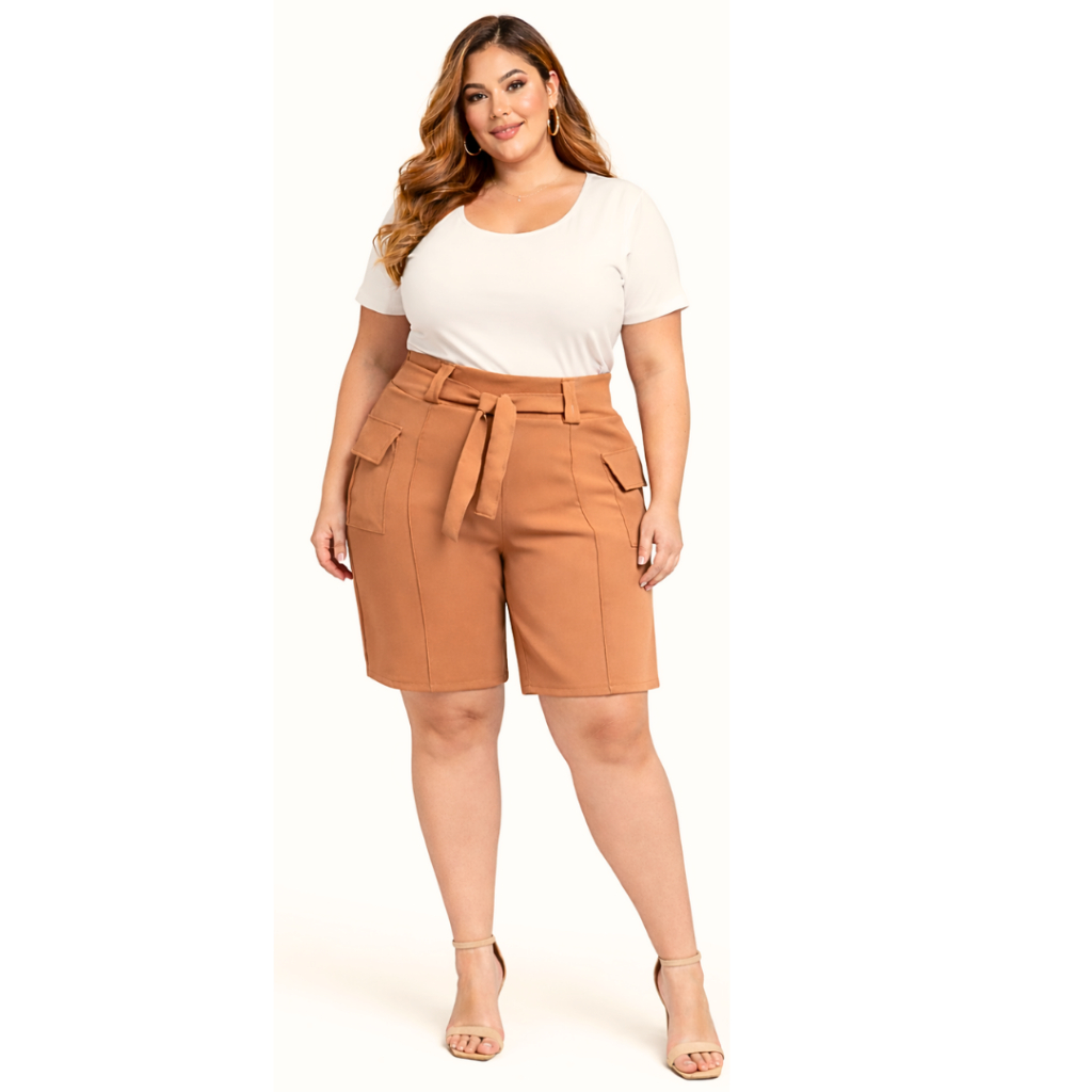 Short Alfaiataria Feminino Plus Size Premium Elegante Social com Laço na Frente - SP 01 em Oferta na Shopee