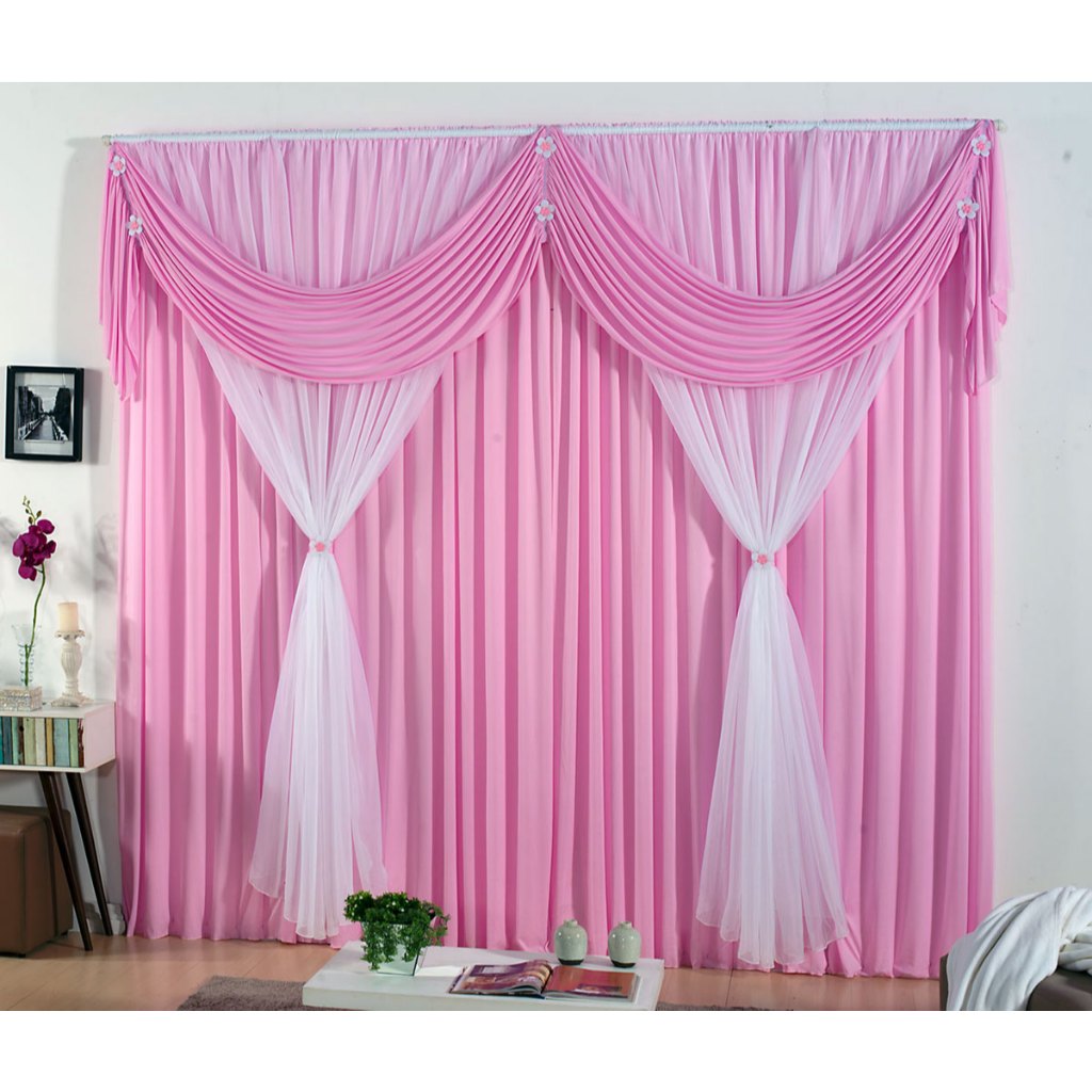 Cortina Jessica 2,00m x 1,70m Com Voil P/ Quarto, Sala, Igrejas - Decoração