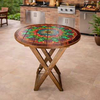 Mesa Madeira Dobrável Redonda Adesivada Decoração Área Gourmet Churrasco Varanda Portátil em Oferta na Shopee