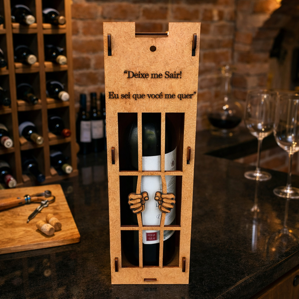 Caixa Para Vinho Deixe me Sair Porta Garrafa Mdf Crú Decorativo Presente Decoração Adega