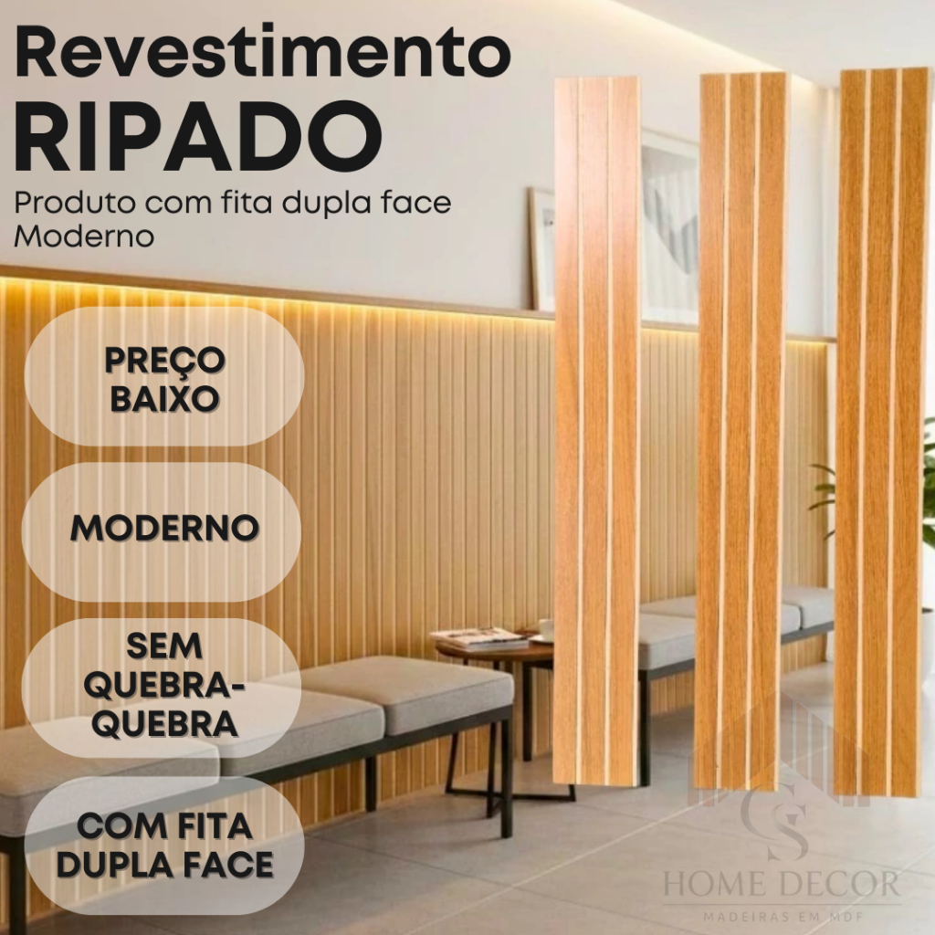 KIT 50 até 100 Revestimentos Painel 90X11 De Parede Ripado Decorativo MDF Autocolante - ENVIO FULL em Oferta na Shopee
