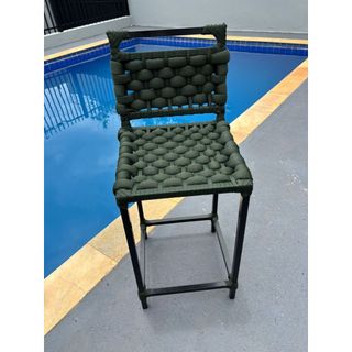 Banqueta Ibiza alta Aço e Tricô Náutico área gourmet cozinha bar balcão designer moderno resistente