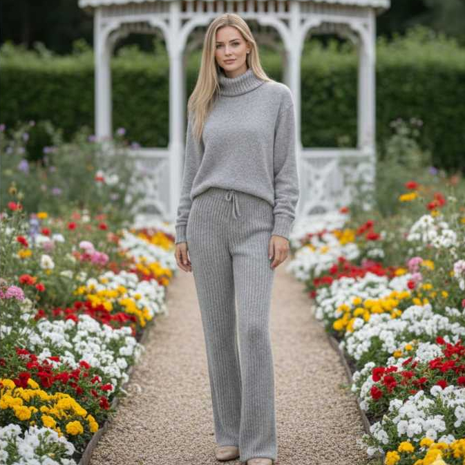 Conjunto de Calça Pantalona Wide Leg e Blusa Gola Alta Cacharrel de Mousse Tricô Tricot em Oferta na Shopee