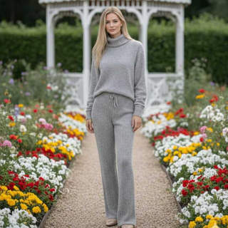 Conjunto de Calça Pantalona Wide Leg e Blusa Gola Alta Cacharrel de Mousse Tricô Tricot em Oferta na Shopee