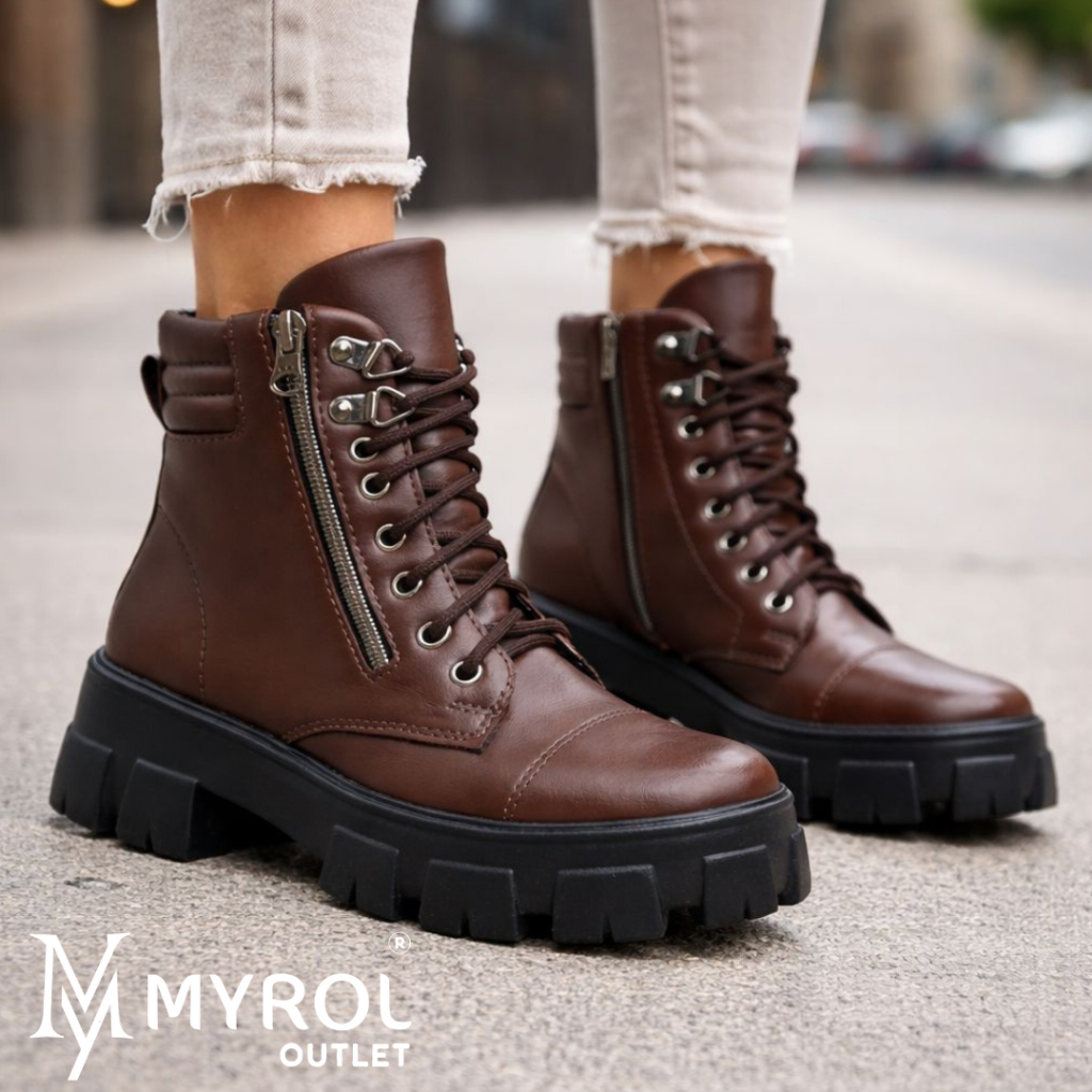 Bota Coturno Tratorado com Zíper Vertical Cano Curto em Oferta na Shopee