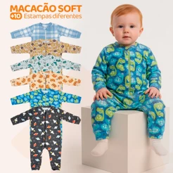 Kit 2 Macacão Bebe Menino Roupa Inverno Soft Peluciado Com Zíper Sortido Roupa de Inverno Bebe Menino