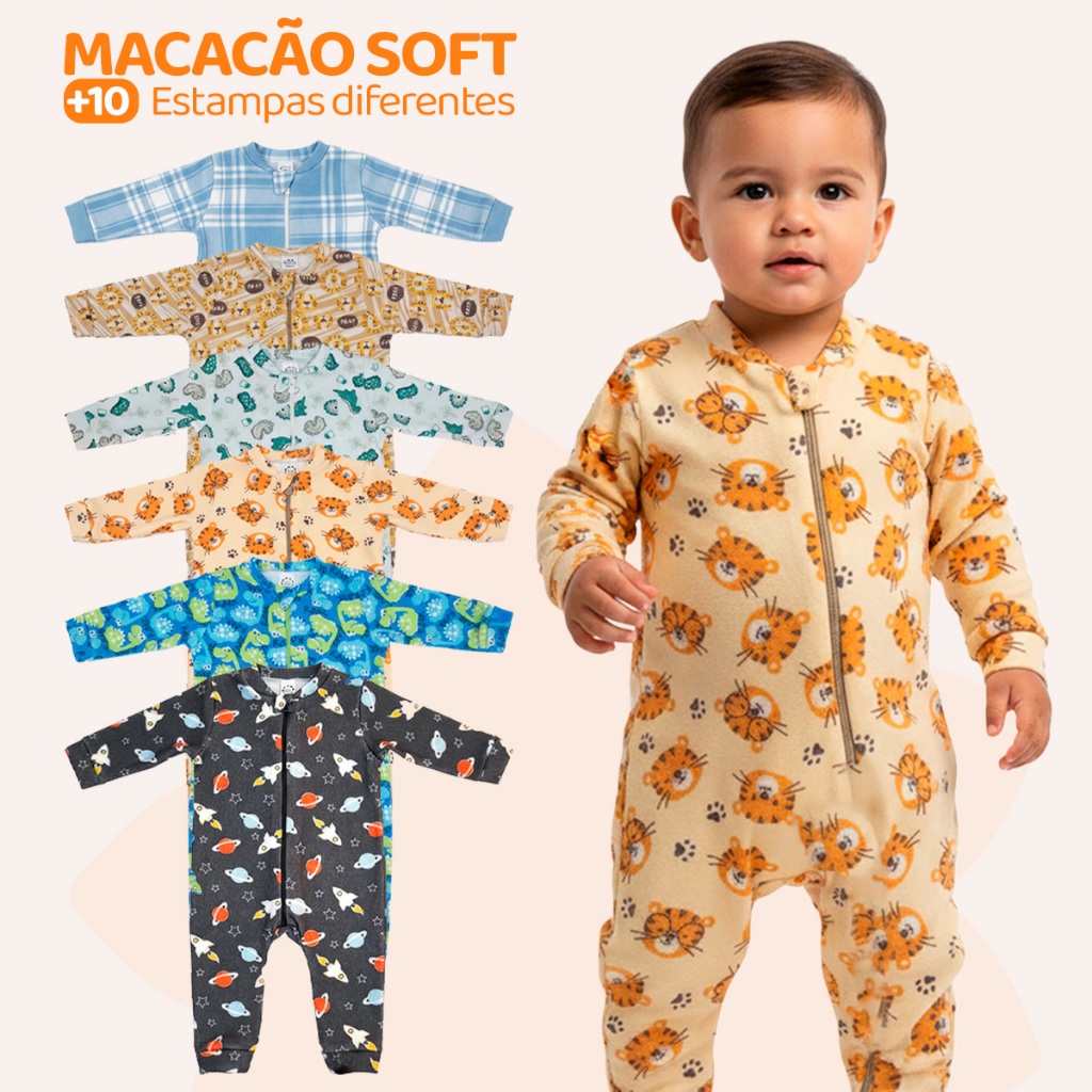 Kit com 5 , 2 ou 1 Macacões de Bebe Menino Roupa Inverno Soft Peluciado Com Zíper Sortido Macacão de Bebê Peluciado em Oferta na Shopee