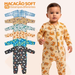 Kit com 5 ou 2 Macacões de Bebe Menino Roupa Inverno Soft Peluciado Com Zíper Sortido Macacão de Bebê Peluciado