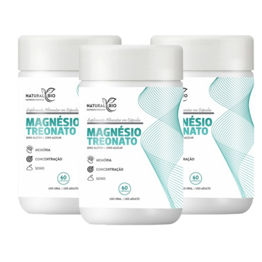 Kit 3 Magnésio Treonato L Treonina 180 Cápsulas 250mg Suplemento Natural Original Combo