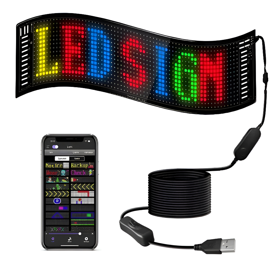 Painel Led de Olhos Para Carro Caminhão Van Com Display Flexível Programável Dobrável 38x10cm em Oferta na Shopee