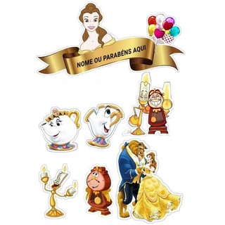 Topo de Bolo A Bela e a Fera Personalizado Luxo – Festa Princesa