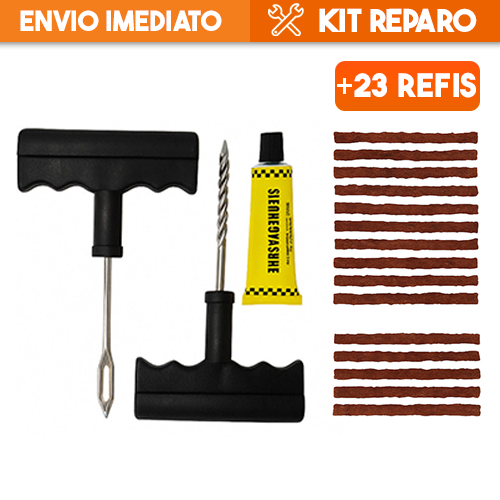 Kit Reparo Pneu Sem Camara Carro e Moto com 10 ou 20 Refil Macarrão Selante Remendo