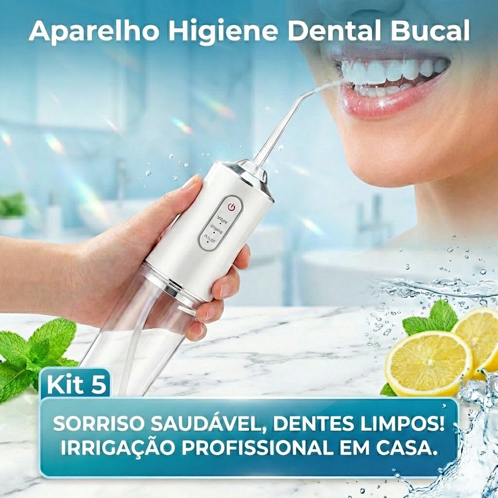 kit 5 Aparelho Higiene Dental Bucal Jato DÁgua Irrigador Portátil