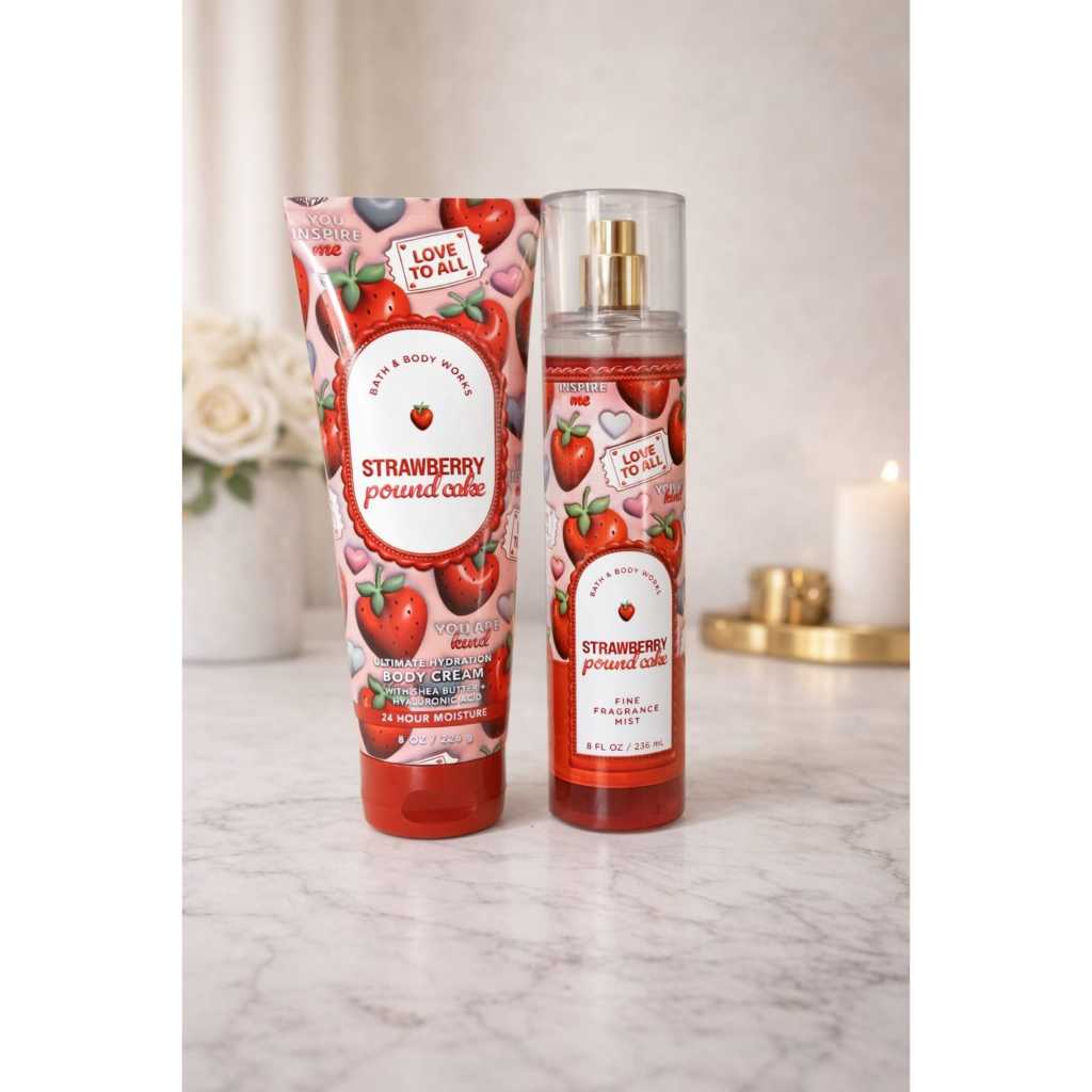 KIT BODY SPLASH + BODY CREAM STRAWBERRY POUND CAKE - BATH AND BODY WORKS