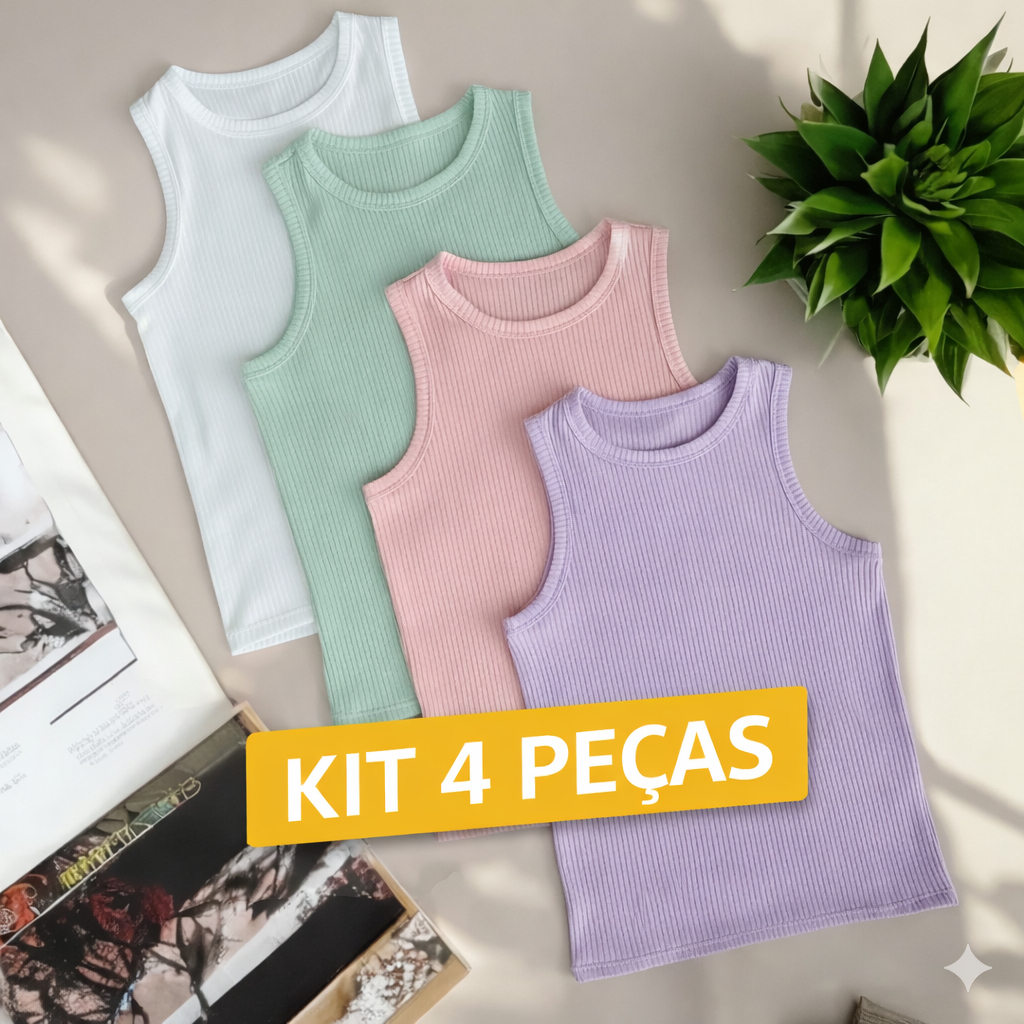 Kit 4 Regata Feminina Canelada Ribana Básica Moda Gringa Verão em Oferta na Shopee