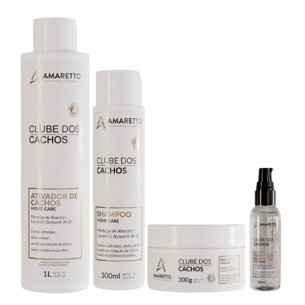 Tratamento Capilar Cachos definidos Hidratados Fortes Shampoo Máscara Ativador 1Litro Óleo Amaretto Cosméticos