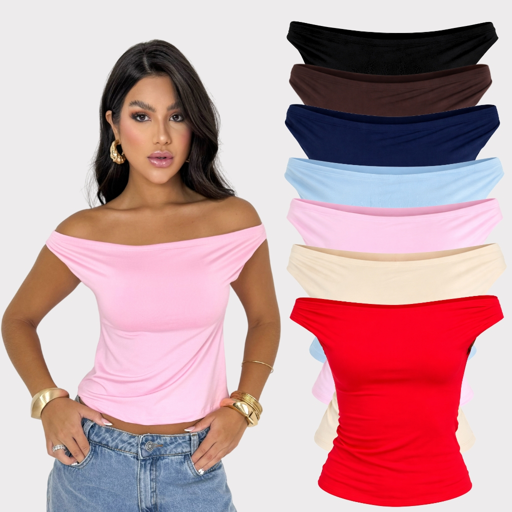 Blusa Suplex Poliamida Feminina Ombro a Ombro Básica em Oferta na Shopee