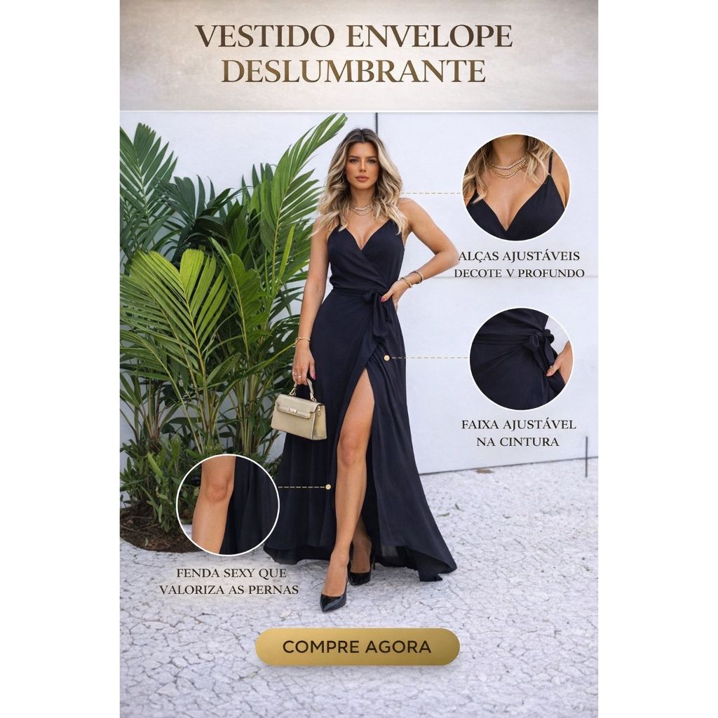 Vestido Envelope Feminino Transpassado Alça ajustável Viscolinho Premium Verão Top Fashion Formatura Versátil Festas em Oferta na Shopee