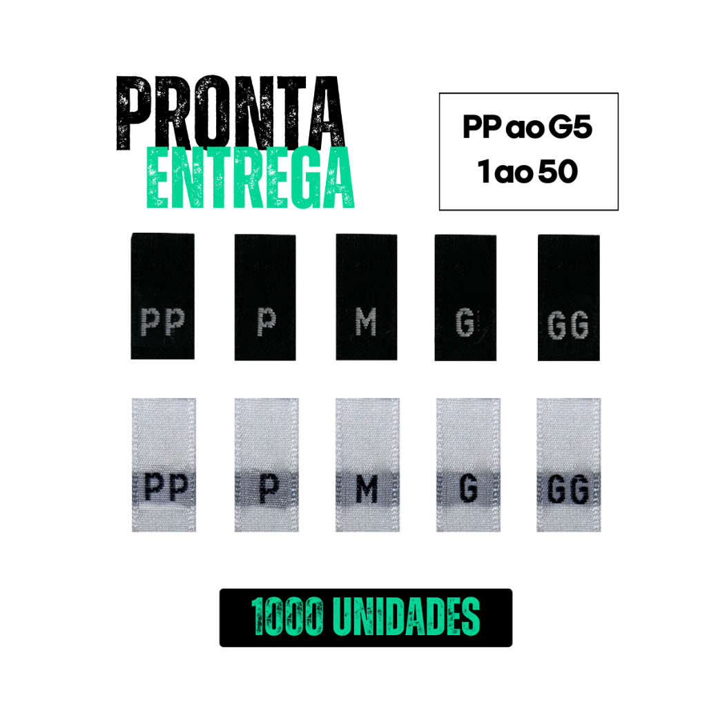 1000 ETIQUETAS BORDADAS DE TAMANHO - PP AO EXG - 0 AO 50 em Oferta na Shopee