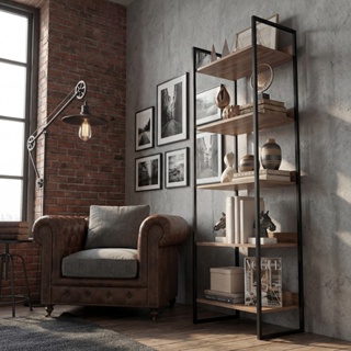 Estante Industrial Moderna 190cm Multiuso Para Sala 5 Prateleiras Estrutura Preta Com Prateleiras Lamina Modelo Rena em Oferta na Shopee