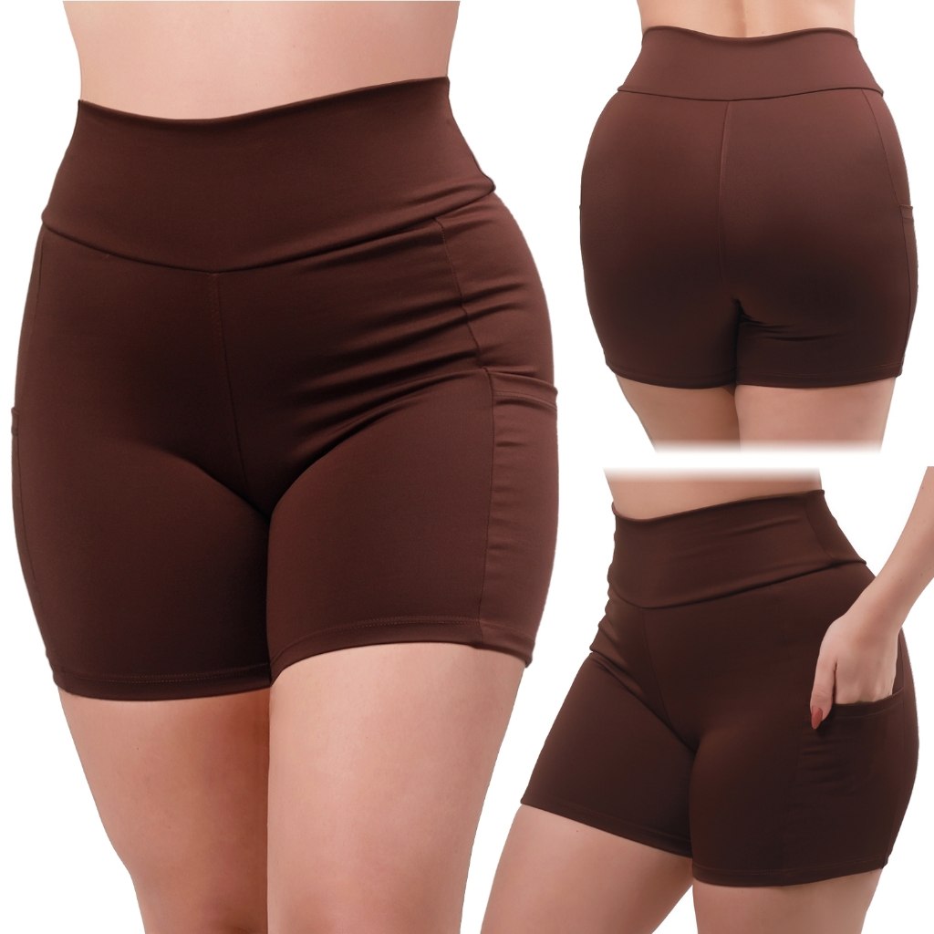 Short Bermuda Cintura Alta com Bolso Fitness Feminino Cintura Alta Academia