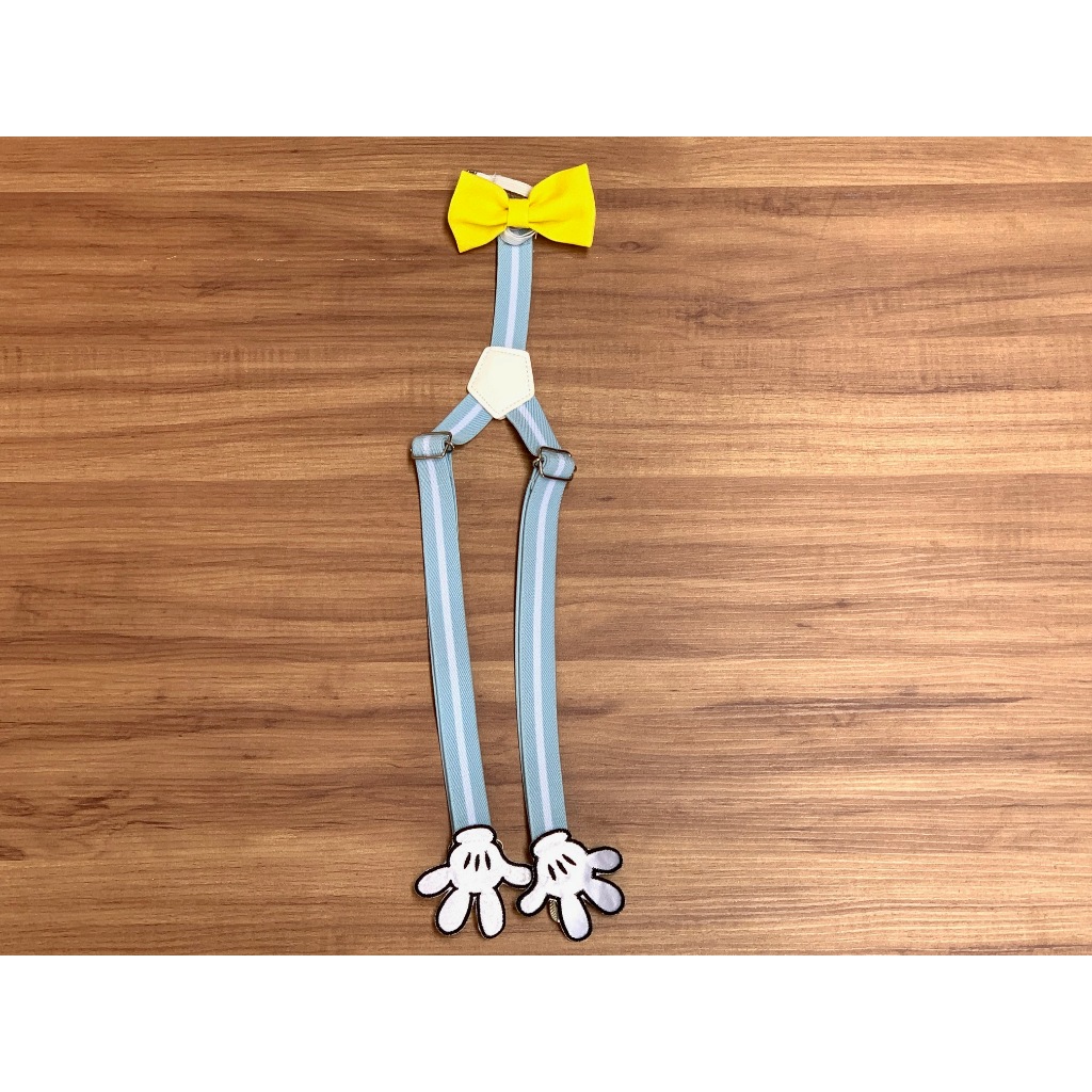 Kit Suspensório E Gravata Infantil Azul Claro Listrado Branco Tema Mickey Baby