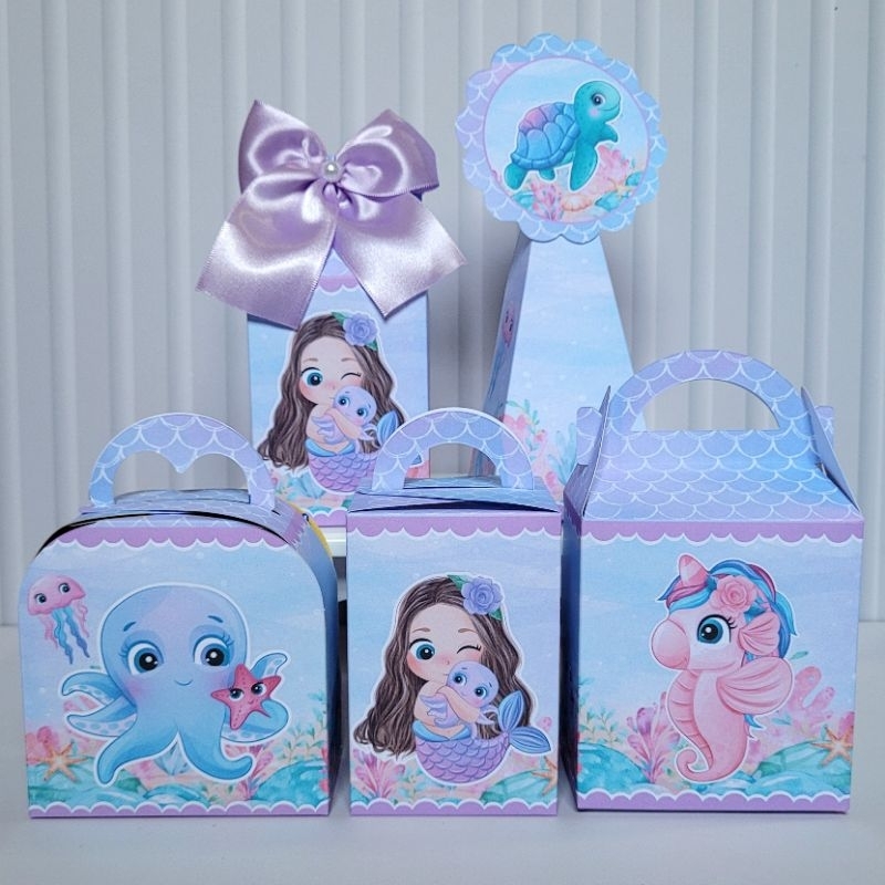 Personalizados Sereia Candy Lilás Desmontada Caixinha Lembrancinha Kit Festa Aniversário Menina 1 ano Fundo do Mar Baby