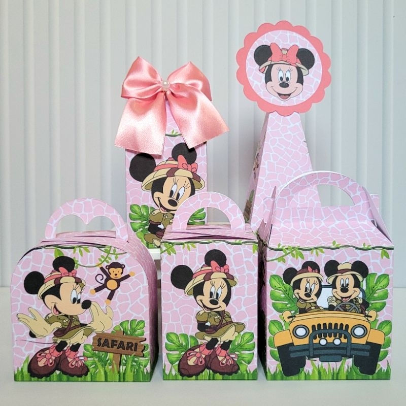 Personalizados Safari da Minnie Desmontada Caixinha Lembrancinha Kit Festa Aniversário Minnie Rosa