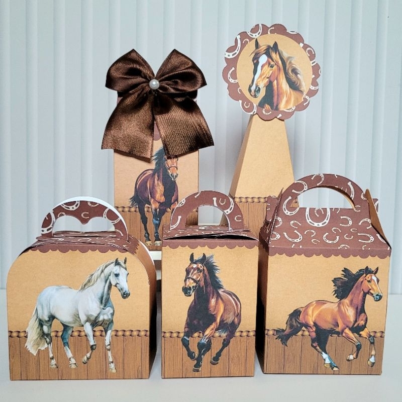 Personalizados Cavalos Haras Desmontada Caixinha Lembrancinha Kit Festa Aniversário Marrom