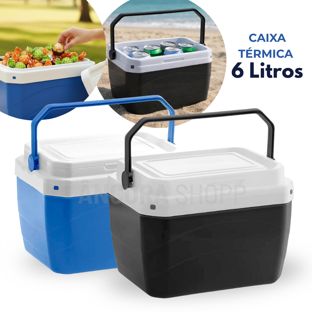 Caixa Térmica Cooler 6 Litros Com Alça Paramount Azul / Preta para Praia Camping Churrasco Sorvetes em Oferta na Shopee