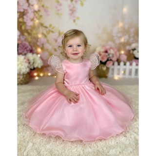 Vestido Infantil Bebe Aba Dupla Tule Coração Saia Gode Festa Luxo Cinto Perolas P/G 1/3 em Oferta na Shopee