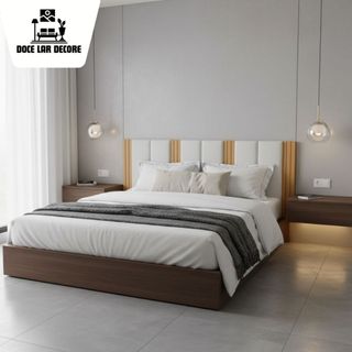 Kit   Cabeceira Modular + Painel Ripado MDF Para Cama Box Casal King Queen