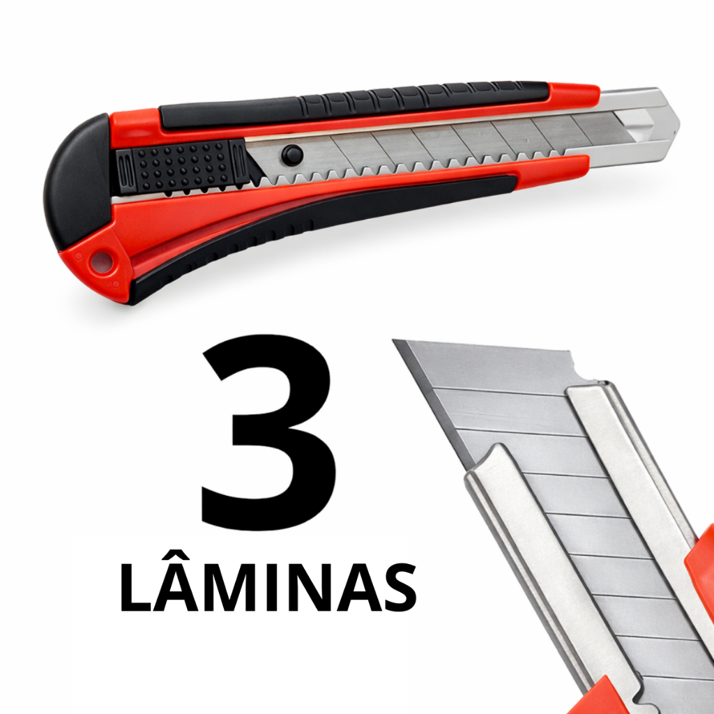 Estilete Profissional 18mm Com Trava Automática + 3 Lâminas Reposição em Oferta na Shopee
