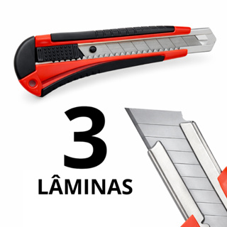 Estilete Profissional 18mm Com Trava Automática + 3 Lâminas Reposição em Oferta na Shopee