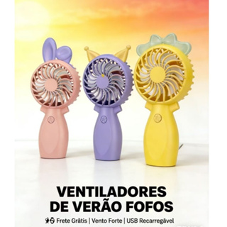 "Ventilador Portátil com Acessórios Fofos - 3 Orelhas Trocáveis - USB Recarregável para Verão" em Oferta na Shopee
