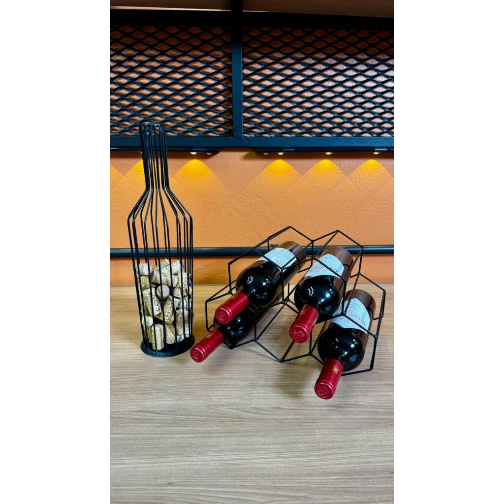 Kit Adega de Mesa Aramada + Porta Rolha Decorativo para Vinho em Oferta na Shopee