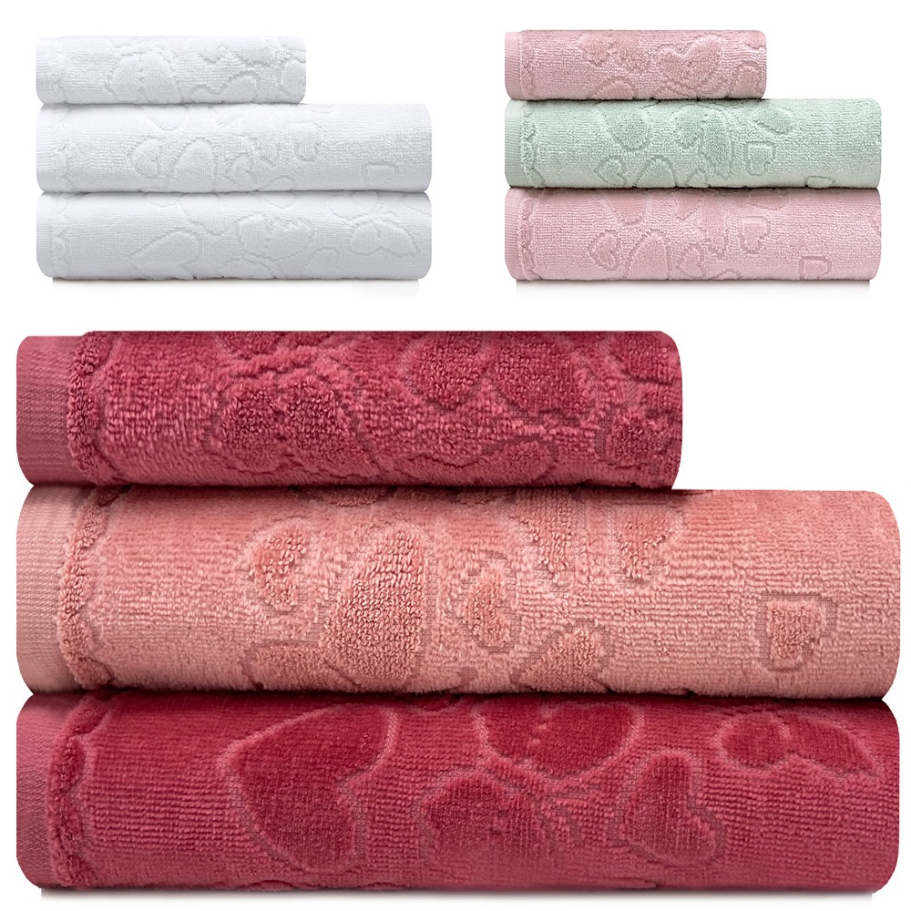 Kit de Toalhas 3 Peças Romance Banho e Rosto 100 Algodão Aveludada Dohler em Oferta na Shopee