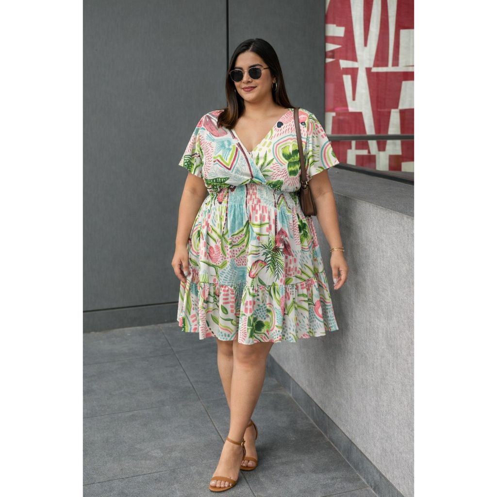 Vestido Plus Size Feminino Duas Marias Rodado Manga Curta em Oferta na Shopee