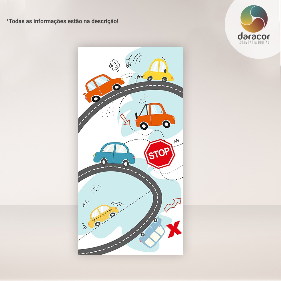 Painel Vertical Carrinhos Trânsito Retangular c/overloque e Romano c/ elástico FACE ÚNICA - R01
