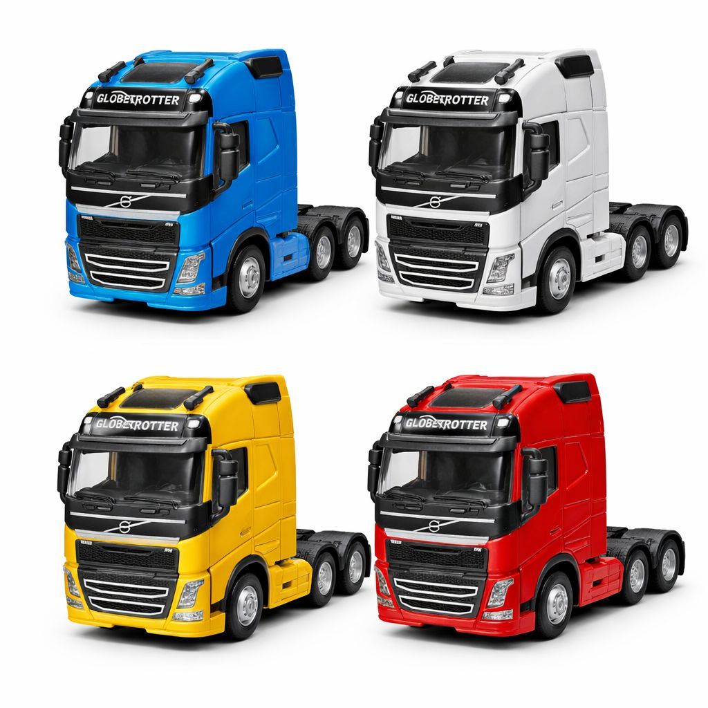 Miniatura Caminhão Volvo FH16 Globetrotter Trucado 1:50 – Diecast com Som, Luz e Fricção | Edição Premium