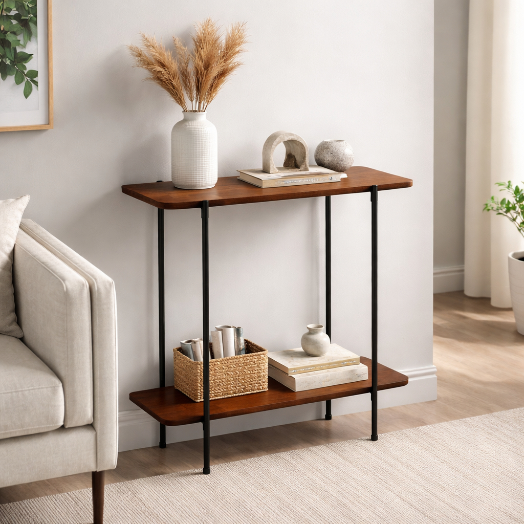 Aparador Industrial Ferro Cantinho Café Preto Madeira Imbuia P/ Sala De Estar Apartamento Decoração