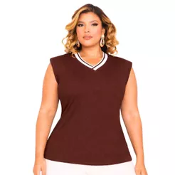 Blusas Feminina Muscle Tee Lisa Canelada Gola V Básica Social Elegante