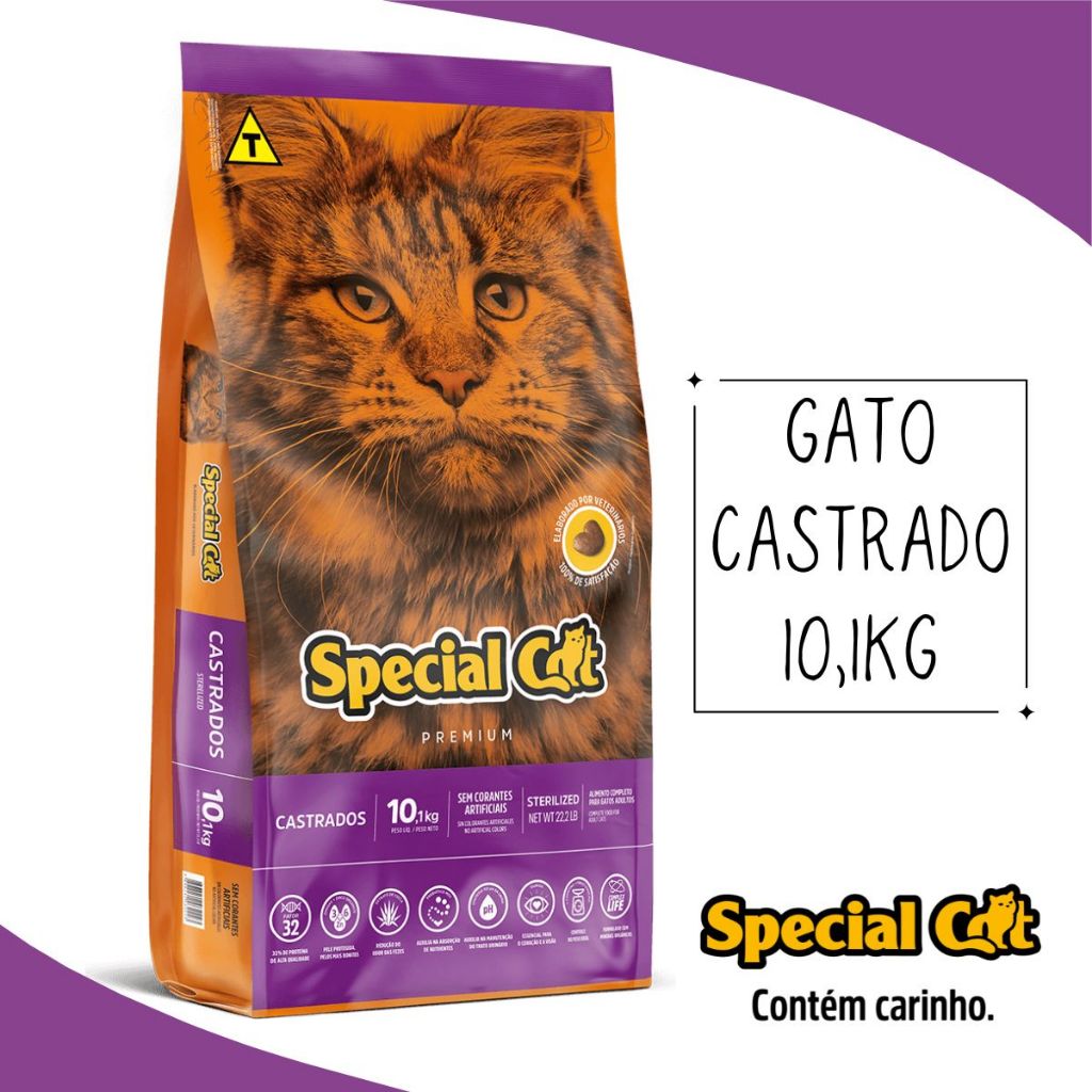 Ração Gato Castrado Special Cat 10,1kg Premium | Sabor Frango e Cereais - Ração Premium